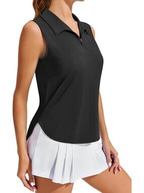 Women's Black Sleeveless Golf Shirt UPF 50+ Quick Dry Tennis Polo Top Active